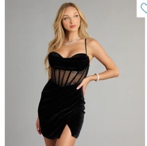 Windsor Black Velvet and Mesh Mini Dress